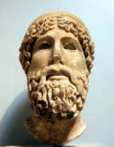 Marmeren hoofd, waarschijnlijk van de oude Griekse god Zeus, mogelijk 1e eeuw v.Chr. door Unbekannt