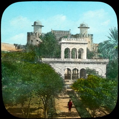 Marmeren paviljoen in de Fort Tuinen, Lahore, India door Unbekannt