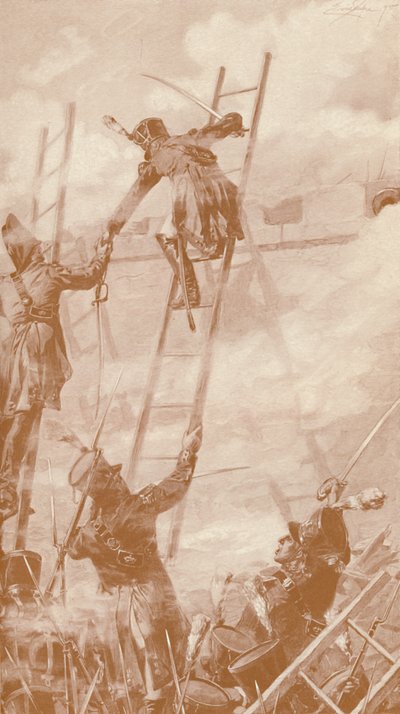 Marbot en Labédoyère beklimmen de muur bij Ratisbon, 1809, 1896 door Unbekannt