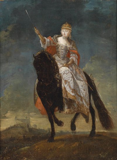 Maria Theresia als Koningin van Hongarije op de kroningsheuvel van Pressburg, midden 18e eeuw door Unbekannt