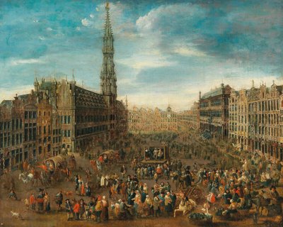 Marktscène op de Grote Markt in Brussel, c. 1670 door Unbekannt