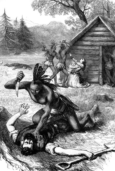Bloedbad op kolonisten door Native Americans, 17e eeuw, ca. 1880 door Unbekannt