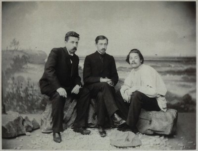 Maxim Gorki, Ivan Boenin en Nikolai Teleshov, 1900 door Unbekannt