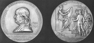Medaille geslagen ter herdenking van de 200e verjaardag van de geboorte van Benjamin Franklin door Unbekannt