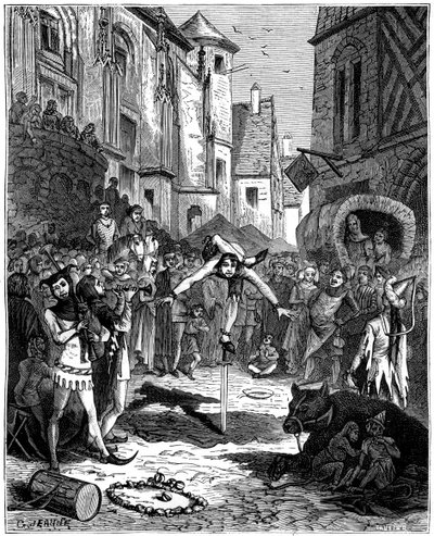 Middeleeuwse acrobaat en straattheater, 1882-1884 door Unbekannt