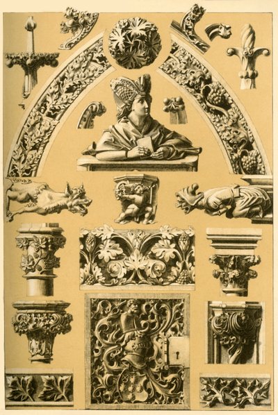 Middeleeuwse architectonische ornamenten en sculpturen, 1898 door Unbekannt