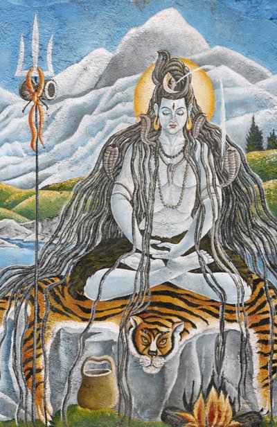 Mediterende Shiva met naja-slangen in Pashupatinah, Kathmandu, Nepal door Unbekannt