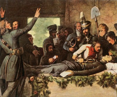 Mannen van het Lützow Vrije Korps met Körners lichaam, 26 augustus 1813, 1936 door Unbekannt