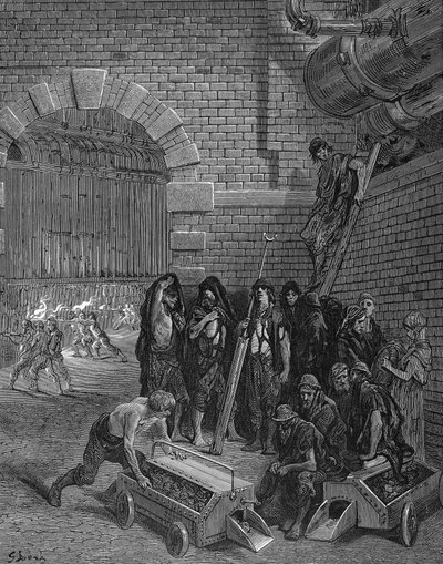 Mannen nemen een pauze van het laden van de retorten, Lambeth Gasworks, 1872 door Unbekannt