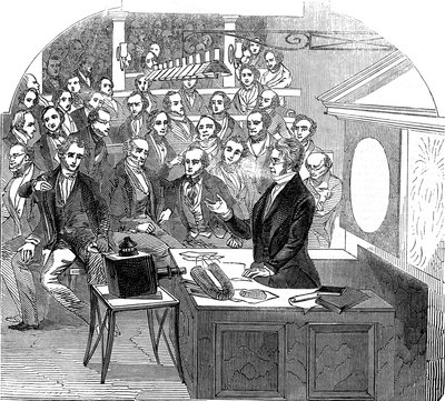 Michael Faraday geeft een lezing over elektriciteit en magnetisme, Royal Institution, Londen, 1846 door Unbekannt