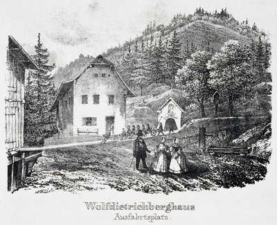 Zoutmijn: Het Wolfdietrich-gebouw en de uitgang van de mijn, in Durrnberg, Oostenrijk door Unbekannt