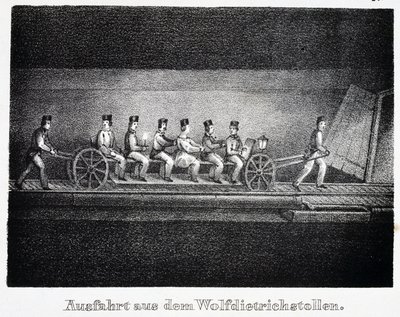 Zoutmijn: transport in de Wolfdietrich-tunnel, Durrnberg, Oostenrijk door Unbekannt