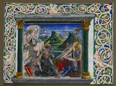Miniatuur Uitgesneden uit een Manuscript: Sint Hiëronymus in de Wildernis, ca. 1500 door Unbekannt