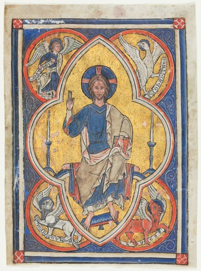 Miniatuur uit een Psalter: Christus in Majesteit met Symbolen van de Vier Evangelisten, ca. 1235 door Unbekannt