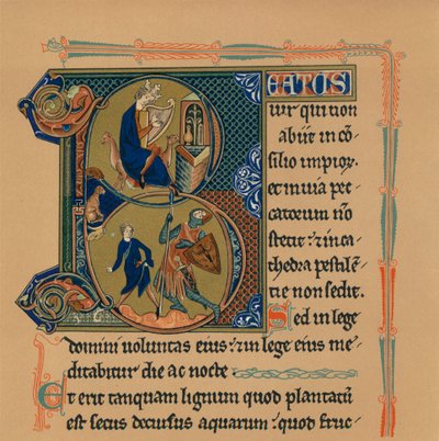 Miniatuur Initiaal en Deel van een Pagina uit een Psalter, 13e eeuw, 1901 door Unbekannt