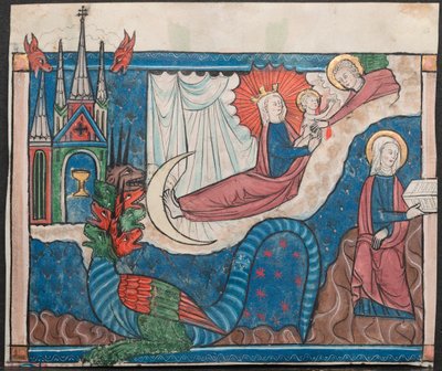 Miniatuur uit een manuscript van de Apocalyps: De vrouw bekleed met de zon, c. 1295 door Unbekannt