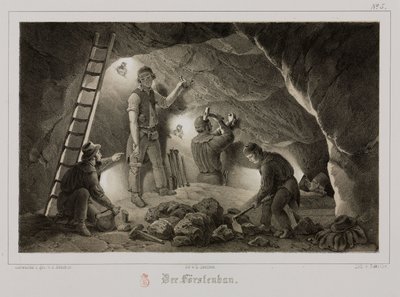 Mijnbouw, metaalertsen mijnwerkers, Duitsland, ca. 1851 door Unbekannt