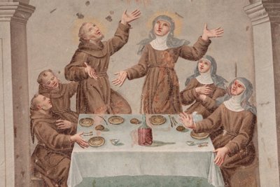 Klooster van Saorge 18e-eeuws fresco dat het leven van Sint Franciscus van Assisi uitbeeldt, Saorge, Frankrijk door Unbekannt