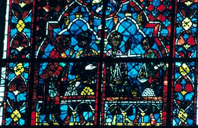 Geldwisselaars, glas-in-lood, Kathedraal van Chartres, Chartres, Frankrijk door Unbekannt