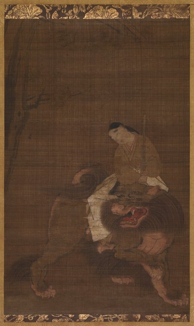 Monju als kind rijdend op een leeuw, 1392-1573 door Unbekannt