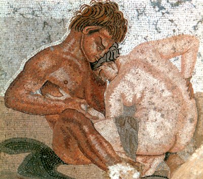 Mozaïek van een sater en nimf, Huis van Faun, Pompeii, Italië door Unbekannt