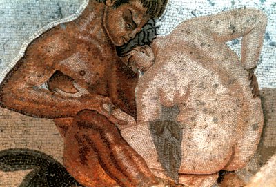 Mozaïek van een sater en nimf, Huis van Faun, Pompeii, Italië door Unbekannt