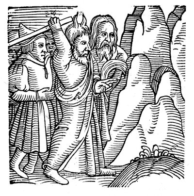 Mozes slaat op de rots in de wildernis en produceert water, 1557 door Unbekannt