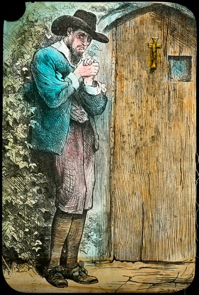Mr Fearing bij de poort, uit De Pelgrimsreis, laat 19e of begin 20e eeuw door Unbekannt