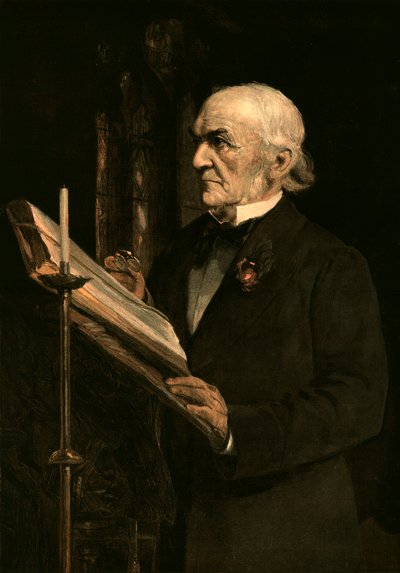 Mr. Gladstone leest de les in de kerk van Hawarden, ca. 1890s door Unbekannt