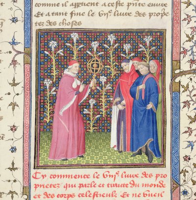 Ms 251 f.135r Vijf mannen, een met een armillairsfeer, uit 