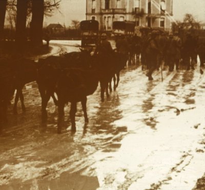 Muilezelkaravaan met voorraden, Verdun, Noord-Frankrijk, ca. 1914-1918 door Unbekannt