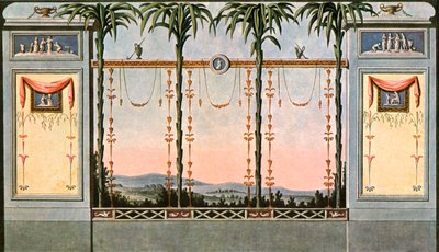 Muurschildering van een galerij-hal grenzend aan een tuin, Leipzig, Duitsland, 1928 door Unbekannt