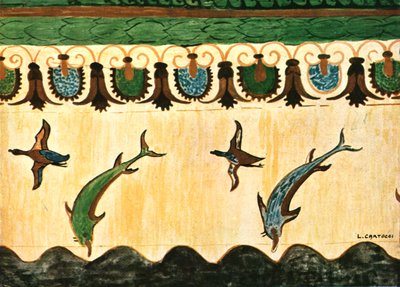 Muurschildering in het Graf van de Leeuwinnen Tomba delle Leonesse, Tarquinia, Italië, 1928 door Unbekannt