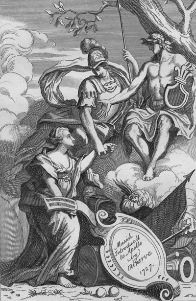 Muziek geïntroduceerd aan Apollo door Minerva, 1727, 1827 door Unbekannt