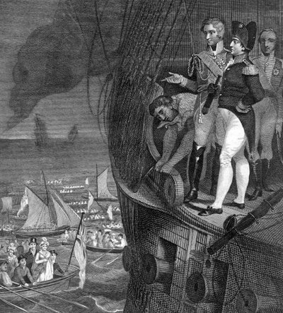 Napoleon Bonaparte aan boord van de Belerophon voor de kust van Plymouth door Unbekannt