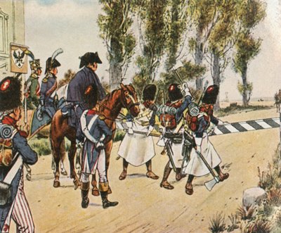 Napoleons troepen tijdens de oorlog tegen Oostenrijk, oktober 1805, 1936 door Unbekannt