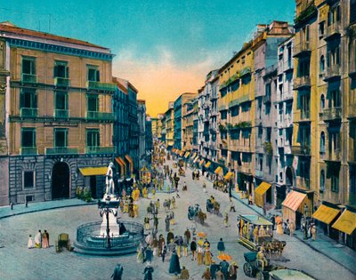 Napoli - Via Roma, Largo Carita met monument voor Carlo Poerio, ca. 1900 door Unbekannt