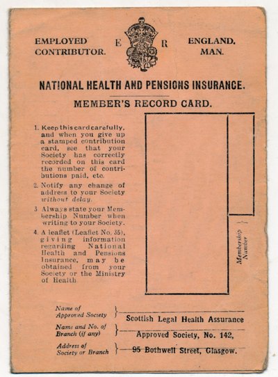 Nationale Gezondheids- en Pensioenverzekeringskaart: Ledenregistratiekaart, ca. 1930s door Unbekannt