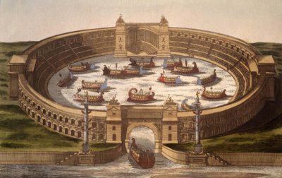 Naumachie in Romeins amfitheater door Unbekannt