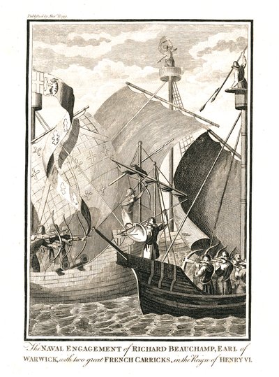 Zeeslag tegen twee grote Franse Carricks door Richard Beauchamp Graaf van Warwick in het bewind door Unbekannt