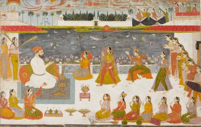 Nawab en dames kijken naar een nautch op een terras, 1760 door Unbekannt