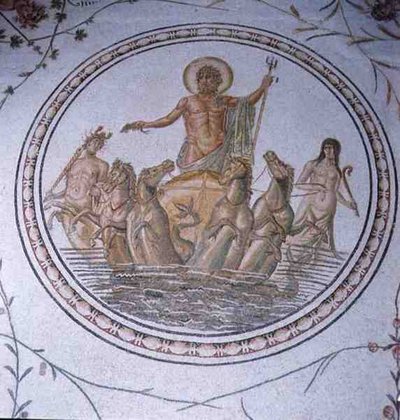 Neptunus op zijn wagen, met hippocampi en tritons door Unbekannt
