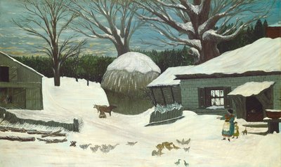New England boerderij in de winter, 1850 of later door Unbekannt
