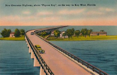 Nieuwe Overseas Highway, boven Pigeon Key, naar Key West, Florida, ca. 1940s door Unbekannt