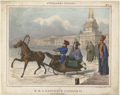 Nicolaas I van Rusland in een slee, 1850 door Unbekannt