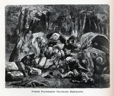 Adel plundert reizende kooplieden, 1882 door Unbekannt