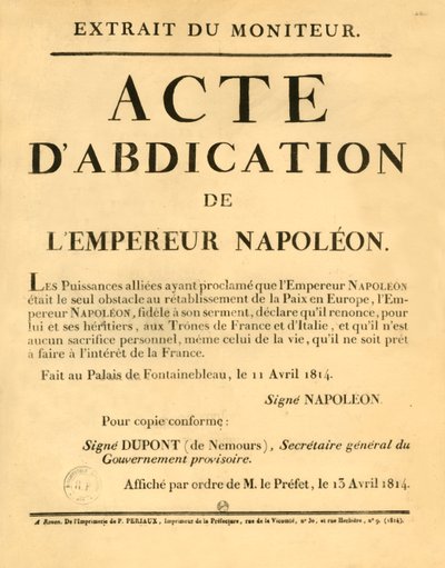 Mededeling over de abdicatie van keizer Napoleon, 11 april 1813, 1921 door Unbekannt