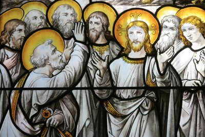Notre Dame de Beaune kerk glas-in-loodraam: Sint Pieter protesteert zijn trouw aan Christus, Beaune, Frankrijk door Unbekannt