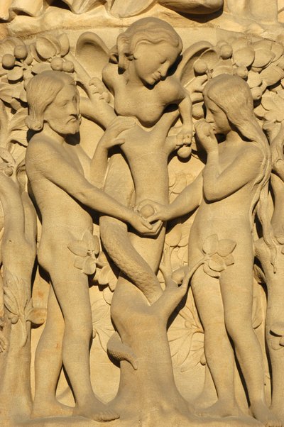 Notre Dame de Paris kathedraal sculptuur: Adam en Eva, Parijs, Frankrijk door Unbekannt
