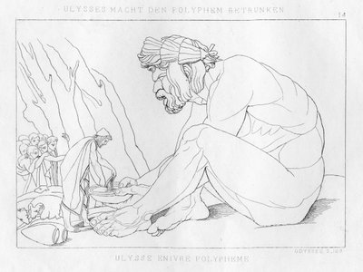 Odysseus drinkt met Polyfemos, de cycloop, ca. 1833 door Unbekannt